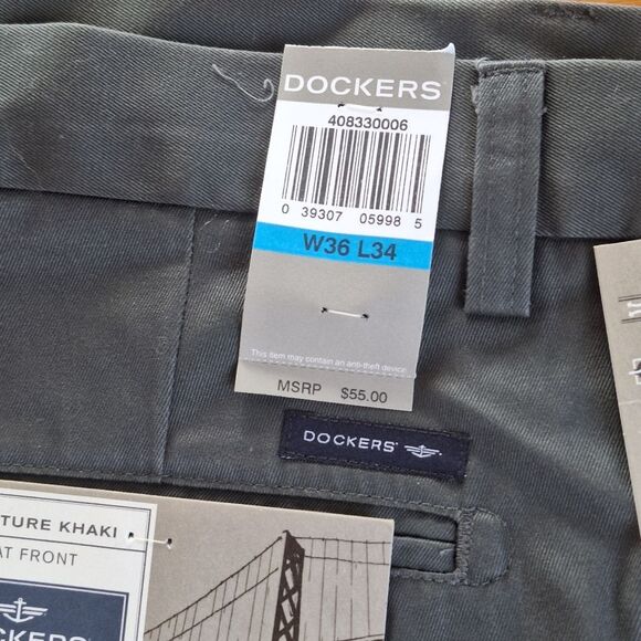 NWT Dockers Signature Khaki D1 Slim Fit Flat Front Dress Pants 36 x 34 Dark Gray - Picture 11 of 14